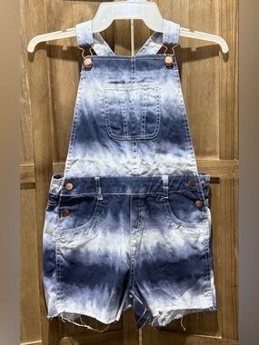 Girl's Kensie Girl Tie-Dye Denim Short Overalls.
